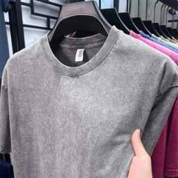 Summer Men's Washed 230G Heavy Cotton T-Shirts Vintage Faded Color Oversized Unisex Basic Tee Short Sleeve Loose Workout Tops