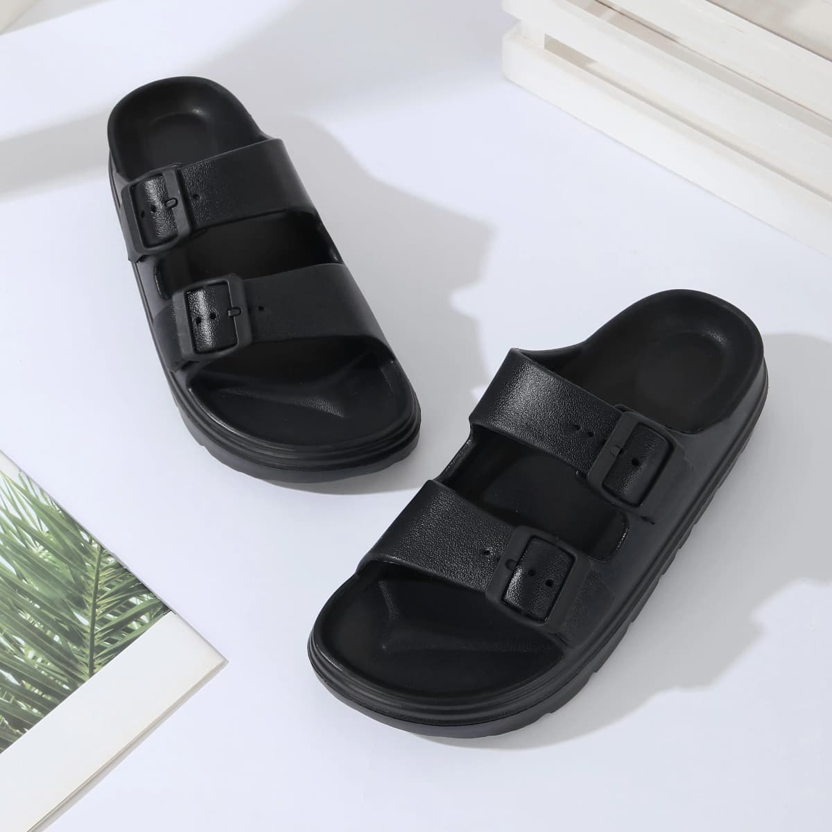 Men's High-End Thick-Soled Slippers, Women's New Summer Style Outdoor Sandals with Double Straps, Non-Slip, Breathable, Soft-Soled Beach Shoes