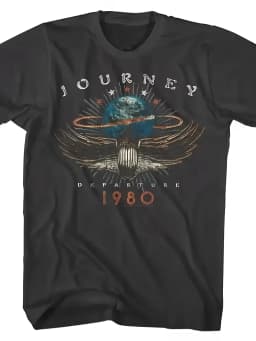 Men's Vintage 1980s Retro Rock Band T-Shirt Black Short Sleeve Tee with Band Unknown Journey Print