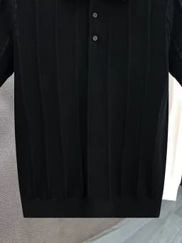High-End Luxury Vertical Stripe Texture Short-Sleeved Polo Shirt Knitted Top for Men - Summer New Style Solid-Colored Collar Woo