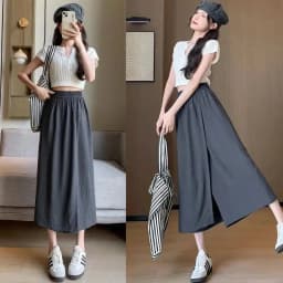 Summer Skirt Pants New Worn Twice Loose Figure Wide Leg Pants Women's Small Fresh Cropped Pants