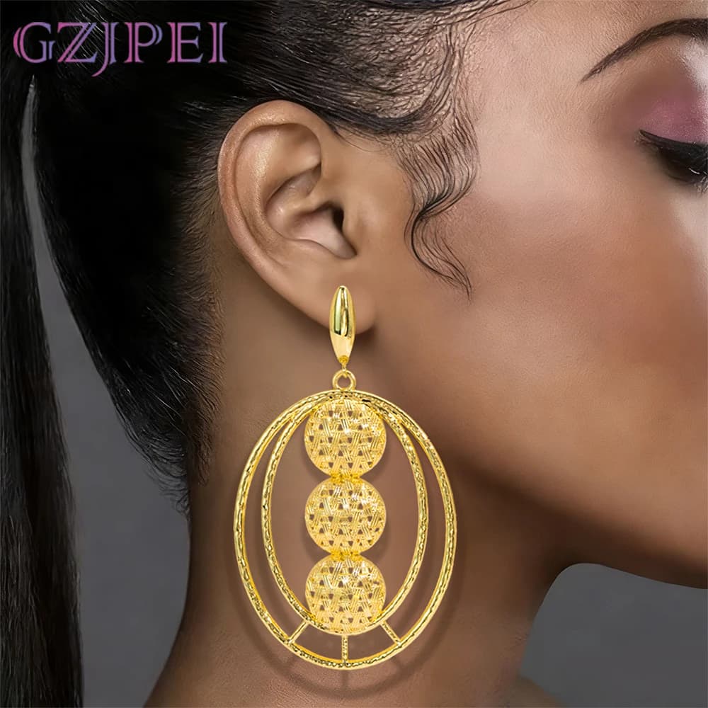 GZJPEI Design Hollow Out Big Drop Earrings For Women Fashion Statement Europe and America Jewelry Accessories 2026 New Wholesale