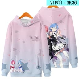 3D Re Zero Cosplay Hoodie Anime Emiria Print Sweatshirt Rem and Ram Tracksuit Men Women Streetwear Clothes