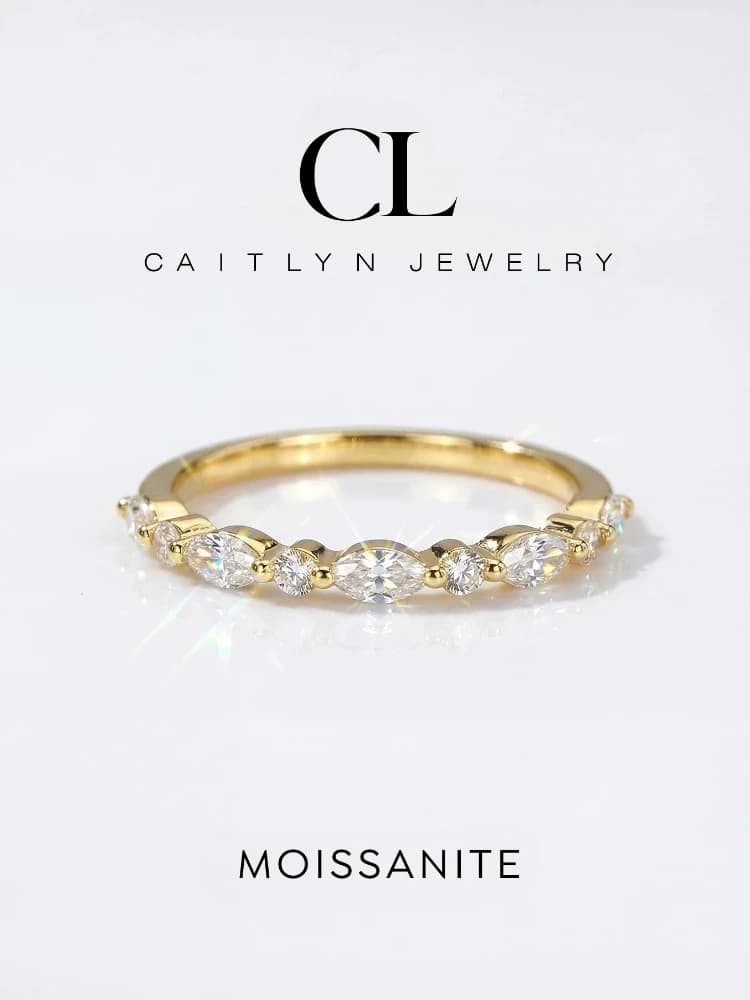 925 Sterling Silver Elegant Real Moissanite Diamond Marquise Round Ring For Women Daily Party Fashion High Quality Jewelry