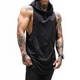 Men's Hooded Stringer Tank Top Gym Bodybuilding Fitness Sleeveless Cotton Muscle Shirt Workout Vest Breathable Male Undershirt