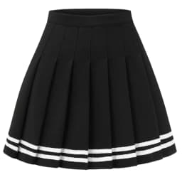 Women's High Waist Pleated Mini Skirt with Striped Hem, Casual A-line Short Skirt for Daily Wear and Cheerleading