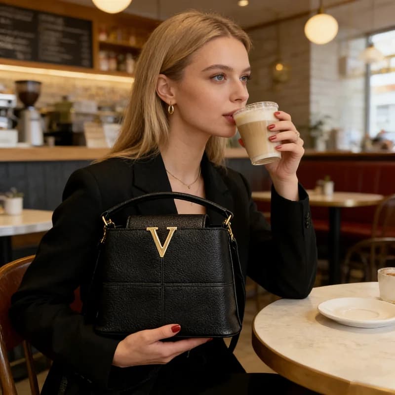Chic V-Logo Mini Totes Bags Luxury Leather Crossbody Shoulder Bags Color-Block Handbag Purse Satchels Versatile Top-Handle Bags