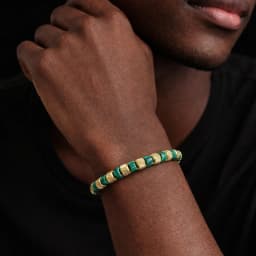Natural Malachite Bead Bracelet for Men, 18K Gold Plated 304 Stainless Steel Mesh Beads, Handmade Elastic Stretch Bracelet