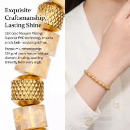 Natural Malachite Bead Bracelet for Men, 18K Gold Plated 304 Stainless Steel Mesh Beads, Handmade Elastic Stretch Bracelet