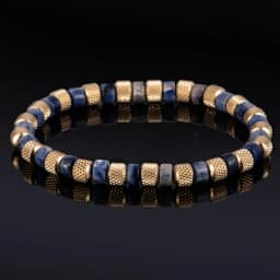 Natural Malachite Bead Bracelet for Men, 18K Gold Plated 304 Stainless Steel Mesh Beads, Handmade Elastic Stretch Bracelet