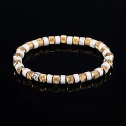 Natural Malachite Bead Bracelet for Men, 18K Gold Plated 304 Stainless Steel Mesh Beads, Handmade Elastic Stretch Bracelet