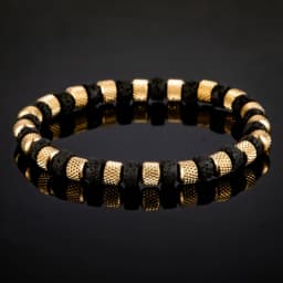 Natural Malachite Bead Bracelet for Men, 18K Gold Plated 304 Stainless Steel Mesh Beads, Handmade Elastic Stretch Bracelet