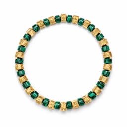 Natural Malachite Bead Bracelet for Men, 18K Gold Plated 304 Stainless Steel Mesh Beads, Handmade Elastic Stretch Bracelet