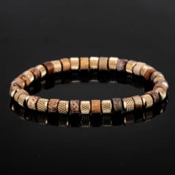 Natural Malachite Bead Bracelet for Men, 18K Gold Plated 304 Stainless Steel Mesh Beads, Handmade Elastic Stretch Bracelet