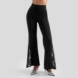Women Punk Sexy See Through Lace Patchwork Flare Pants Streetwear High Waist Wid Leg Vintage Trousers Y2k Pants Female