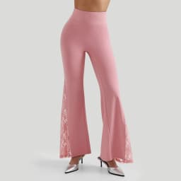 Women Punk Sexy See Through Lace Patchwork Flare Pants Streetwear High Waist Wid Leg Vintage Trousers Y2k Pants Female