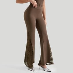 Women Punk Sexy See Through Lace Patchwork Flare Pants Streetwear High Waist Wid Leg Vintage Trousers Y2k Pants Female