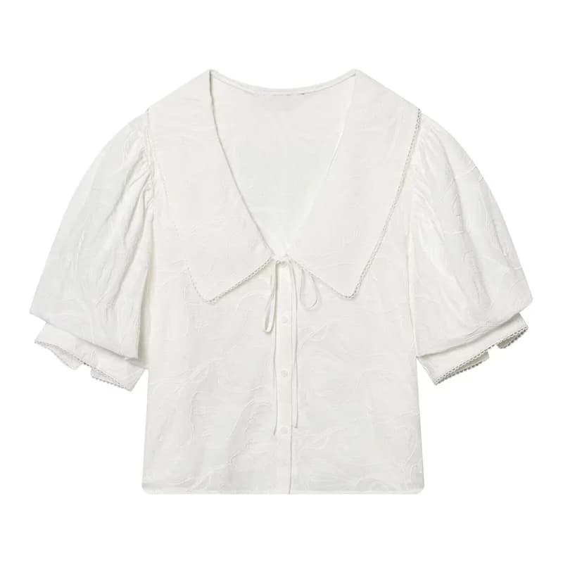 Women's Shirt 2026 Spring New White Short-Sleeve Turn-Down Collar Short Simple Shirt Lively and Cute Unique Fashion