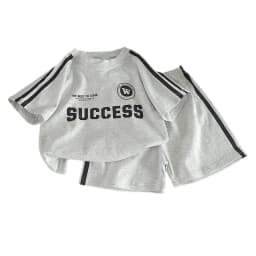 2026 New Summer Sporty Style Children Sets Letter Pattern Tee+Striped Shorts 2Pcs Clothes Short Sleeve Cotton Boys Girls Suit