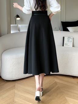 Spring Summer Woman A-Line Midi Skirt With Belt High Waist Office OL Loose Big Swing Long Skirts Lady
