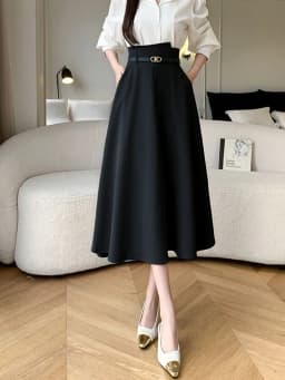 Spring Summer Woman A-Line Midi Skirt With Belt High Waist Office OL Loose Big Swing Long Skirts Lady