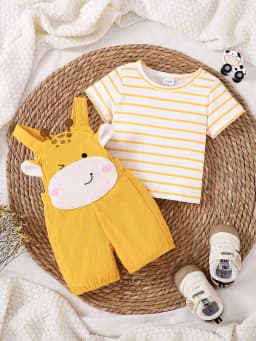 Baby 3D Giraffe Overalls Set, Playful Cartoon Cute Animal Jumpsuit, Bright and Stylish for Everyday Outings
