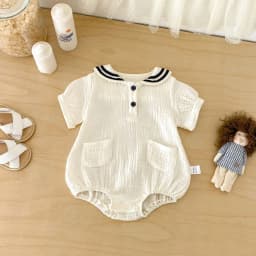 Summer Baby Boys and Girls Navy Collar Short-Sleeved Jumpsuit Newborn Fashion Large Lapel Jumpsuit for Going Out