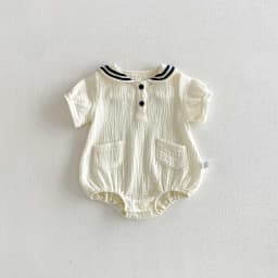 Summer Baby Boys and Girls Navy Collar Short-Sleeved Jumpsuit Newborn Fashion Large Lapel Jumpsuit for Going Out
