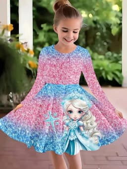 Girl's Unicorn Cartoon Dress, Short Sleeved, Summer Casual Round Neck, 3D Printed, Suitable for Teenage Girls' Princess Dress