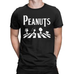 Funny Snoopy Crossing Road T Shirt For Men Women Crewneck Short Sleeve Tops Cartoon 100%Cotton Summer Tops