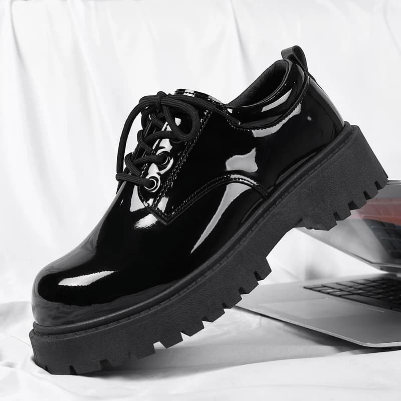 Men's Thick-Sole Casual Leather Shoes Four Seasons Fashion Soft-Sole Outdoor Walking Shoes Dress Business Gathering Leather Shoe