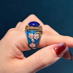 Women Vintage Square Red Blue Rhinestone Flower Rings Lapis Lazuli Gold Color High Quality Decoration Gifts For Mother's Day New