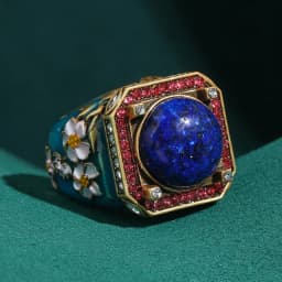 Women Vintage Square Red Blue Rhinestone Flower Rings Lapis Lazuli Gold Color High Quality Decoration Gifts For Mother's Day New