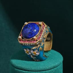 Women Vintage Square Red Blue Rhinestone Flower Rings Lapis Lazuli Gold Color High Quality Decoration Gifts For Mother's Day New