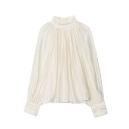 Spring new women's clothing minimalist style stand up collar shoulder inserted lantern long sleeved pleated top