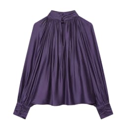 Spring new women's clothing minimalist style stand up collar shoulder inserted lantern long sleeved pleated top