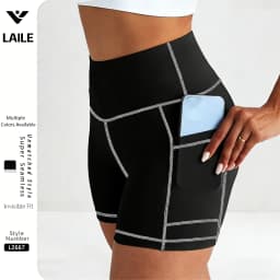 Women High Waist Leggings Yoga Shorts with Pockets Contrast Stitching Butt Lifting High Stretchy Shorts for Gym Fitness Running