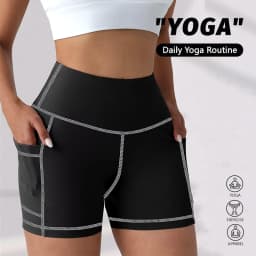 Women High Waist Leggings Yoga Shorts with Pockets Contrast Stitching Butt Lifting High Stretchy Shorts for Gym Fitness Running