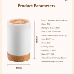 150ML Ultrasonic Wood Grain Essential Humidifier Air Humidifier for Bedroom Office Home 7 Color LED Light Aromatherapy Diffuser
