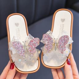 2026 Children's Summer Butterfly Knot Beach Sandals Plastic Slip-On Home Slippers Anti-Slip Beachwear Girls Flip Flops