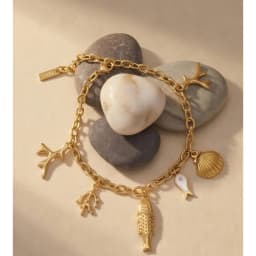 Yhpup Ocean Style Stainless Steel Chain Fish Shell Drop Bracelet Bangle 16K Golden PVD Plated Waterproof Summer Trendy Jewelry