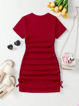 2026 Girls' Fashionable Dress with Waist Cinching and Slimming Effect, Backless Cross Tie Dress, Children's Clothing 1
