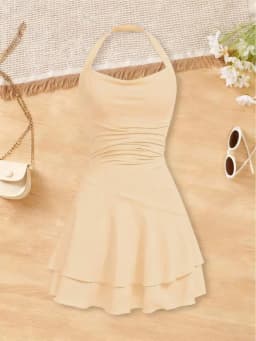 2026 Girls' Fashionable Dress with Waist Cinching and Slimming Effect, Backless Cross Tie Dress, Children's Clothing 1