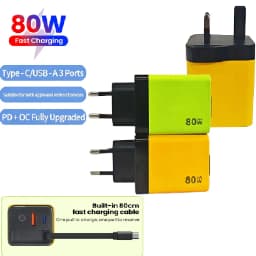 80W USB Type C Phone Super Fast Charger With Retractable USB C Cable For IOS15 16 17 Android Phones Laptop EU US UK Plug Charge