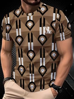 2026 Summer Men's T-Shirt Striped Geometric 3D Printed Fashion Short Sleeve Tees Casual Y2k Tops Loose Round Neck Men's Clothing