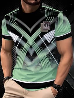 2026 Summer Men's T-Shirt Striped Geometric 3D Printed Fashion Short Sleeve Tees Casual Y2k Tops Loose Round Neck Men's Clothing