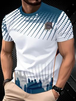 2026 Summer Men's T-Shirt Striped Geometric 3D Printed Fashion Short Sleeve Tees Casual Y2k Tops Loose Round Neck Men's Clothing
