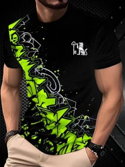 2026 Summer Men's T-Shirt Striped Geometric 3D Printed Fashion Short Sleeve Tees Casual Y2k Tops Loose Round Neck Men's Clothing