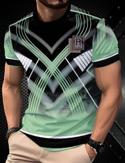2026 Summer Men's T-Shirt Striped Geometric 3D Printed Fashion Short Sleeve Tees Casual Y2k Tops Loose Round Neck Men's Clothing