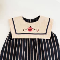 Girls' Striped Embroidered Lapel Sleeveless Dress, Spring and Autumn Circus Pattern Princess Dress, Retro Style Children's Dress